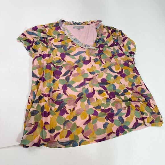 Daniel Rainn Top Shirt Womens 3X Pink Floral Short Flutter Sleeve Dainty V Neck - Picture 1 of 9
